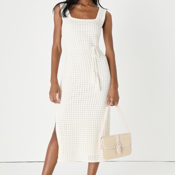Lulus Sunshine Babe Ivory Knit Midi Sweater Dress White - Size M - Picture 1 of 1